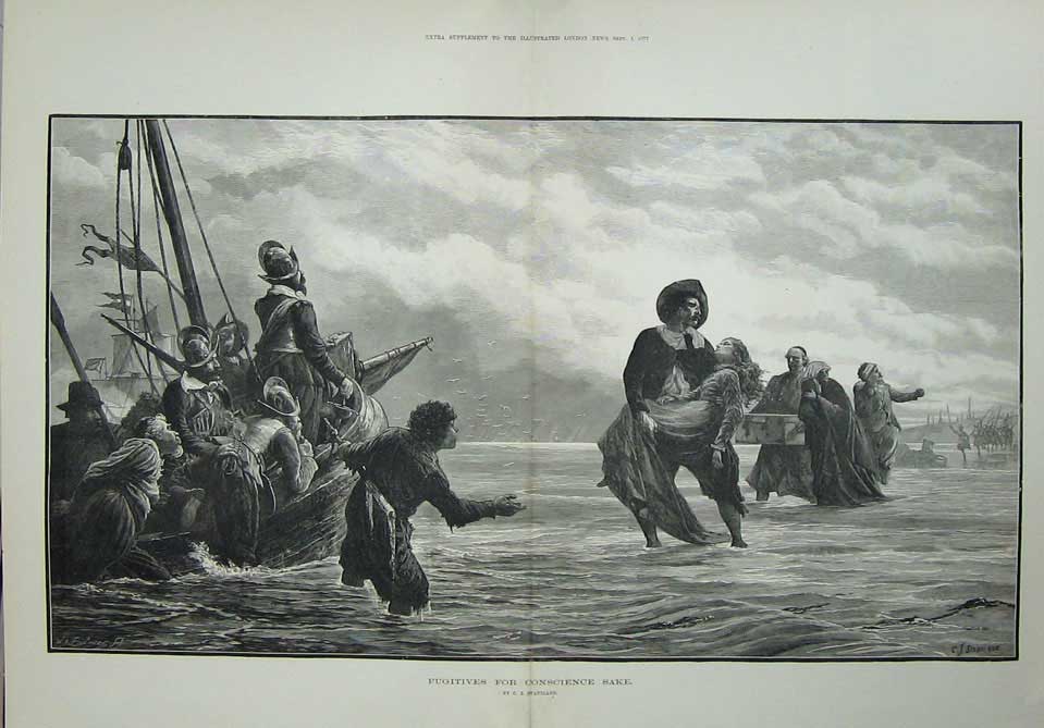 Original Old Antique Print 1877 Fugitives War Ships Siers Army Staniland Art