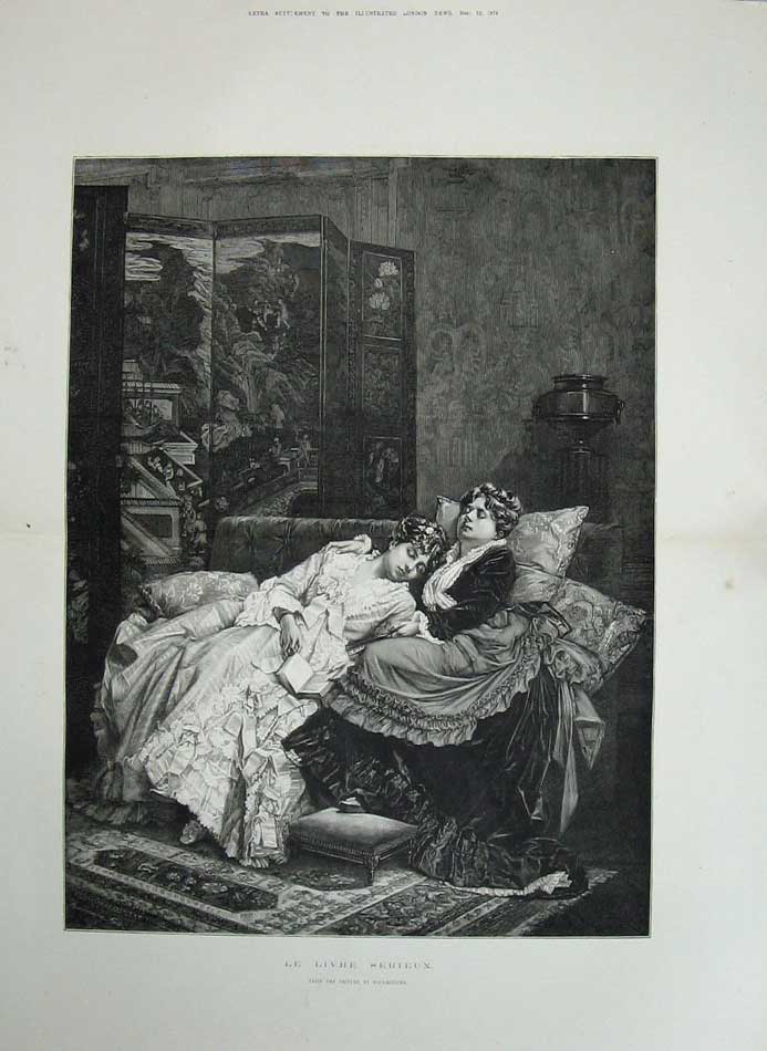 Old Antique Print 1874 Le Livre Serieux Ladies Sleeping Toulmouche Art 19th