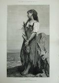 Original Old Antique Print 1878 Lefebvre Fine Art Mignon Little Girl Music Sea
