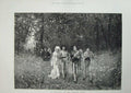 Original Old Antique Print 1876 Wedding Middle Ages Marriage Flowers Trees Art