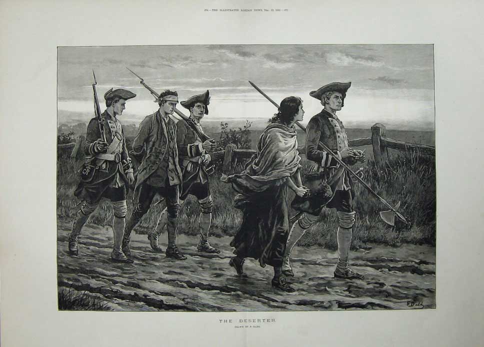 Original Old Antique Print 1882 Dadd Fine Art Army Deserter Siers Weapons 19th