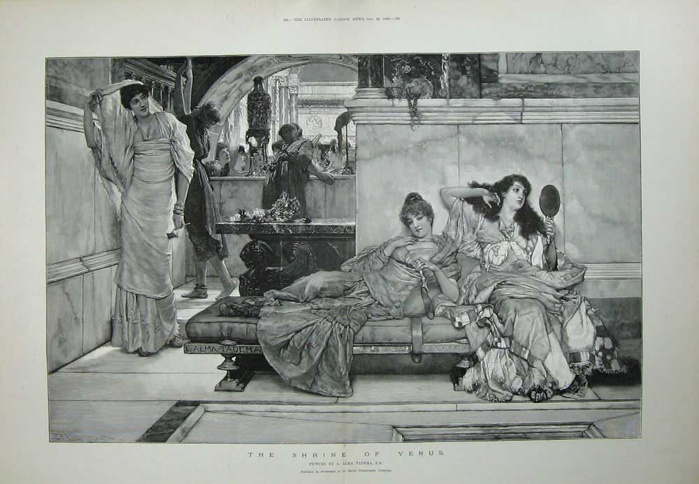 Old Antique Print 1889 Shrine Venus Ladies Alma Tadema Fine Art Berlin 19th