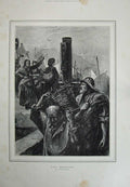 Antique Old Print 1886 Davidson Knowles Fine Art Men Fishing Basket Boats 19th