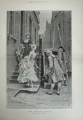 Original Old Antique Print 1886 Sedan Chair People Ladies Kaenmerer Gentlemen