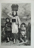 Antique Old Print 1873 Gardner Fine Art Lowland Lassie Faed Children Lady 19th