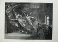 Original Old Antique Print 1870 Poynter Fine Art Lady Sleeping Winged Angels