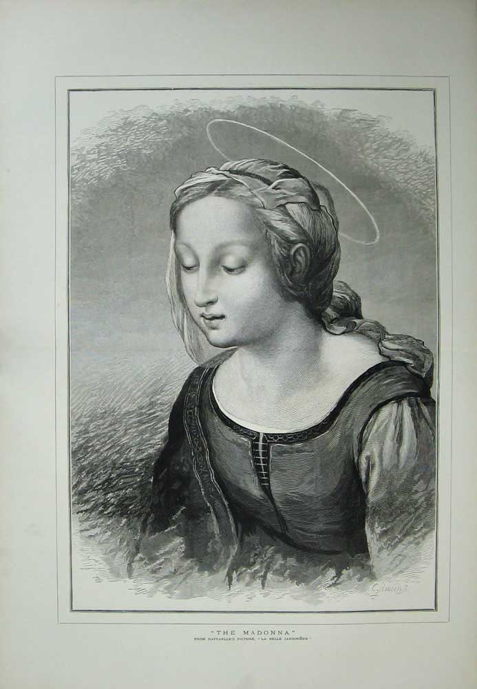 Old Antique Print Portrait The Madonna La Belle Jardiniere Raffaelle Art