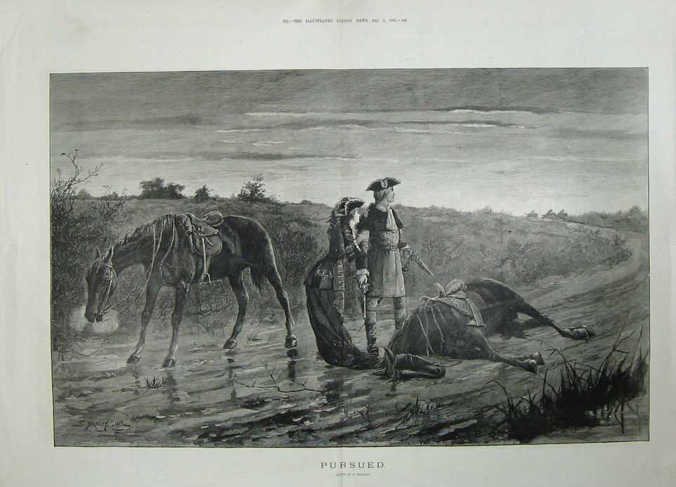 Old Antique Print 1882 Berkley Fine Art Country Lane Man Woman Horse Gun 19th