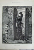 Old Antique Print 1882 Fine Art Fyfe Little Girl Mother Hide Seek House 19th