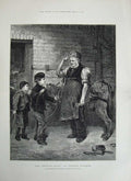 Old Antique Print 1876 Little Boys Blacksmith Horse Broken Hoop Barnes 19th
