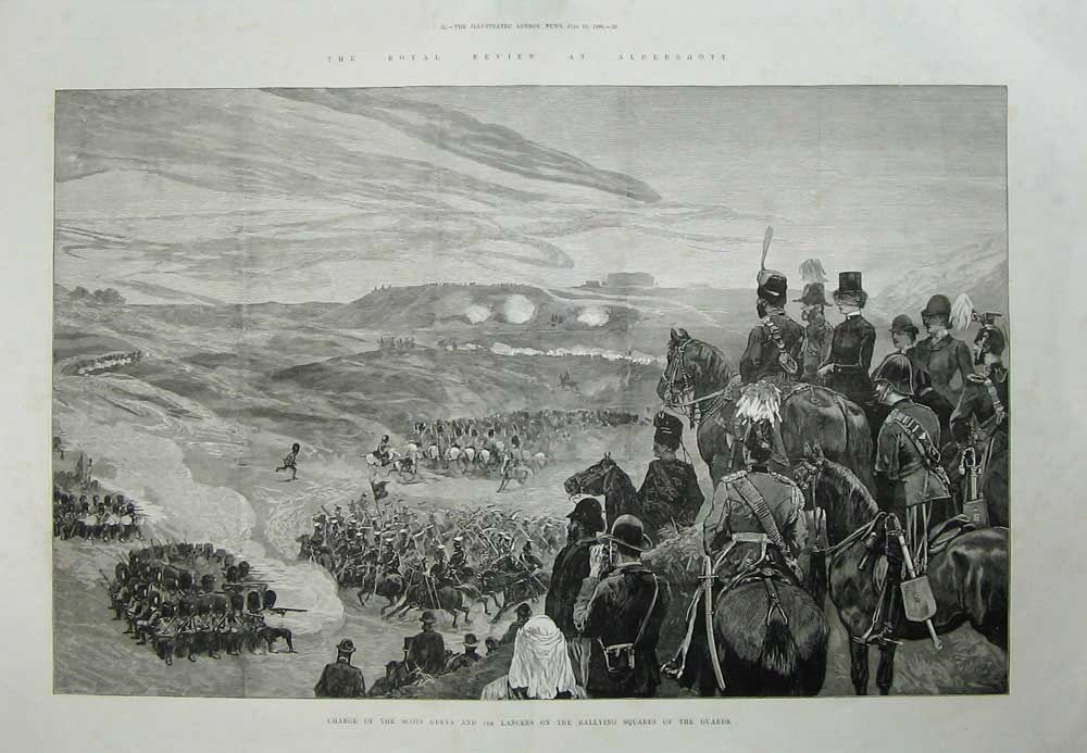 Old Antique Print 1886 Aldershott Battle Scots Greys Lancers Siers War 19th