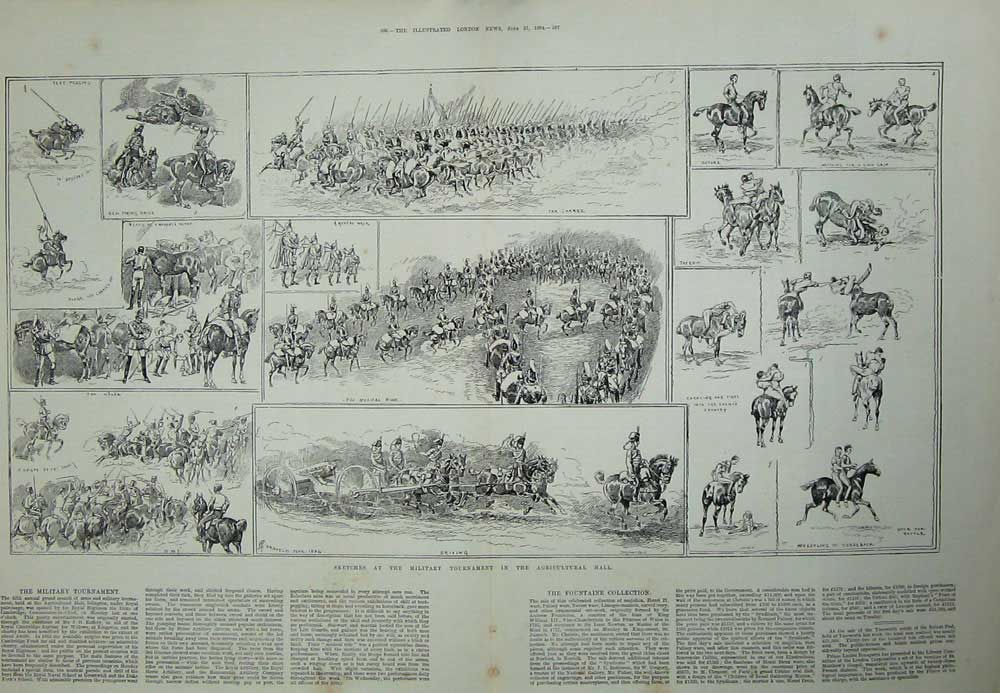 Original Old Antique Print 1884 Military Tournament Siers Horses Agricultural