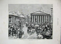Original Old Antique Print 1887 Bank Buildings Street Horses Carriage Academy