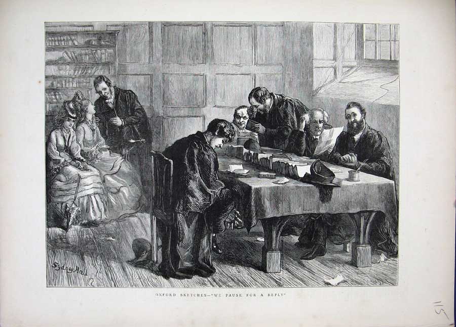 Old Antique Print 1871 Oxford School Teachers Room Table Sydney Hall Art 19th