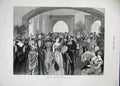 Original Old Antique Print 1887 Jubilee Ball Guildhall Library Stairs Dance Art