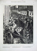 Original Old Antique Print 1876 Christmas Eve Southampton People Lights 19th