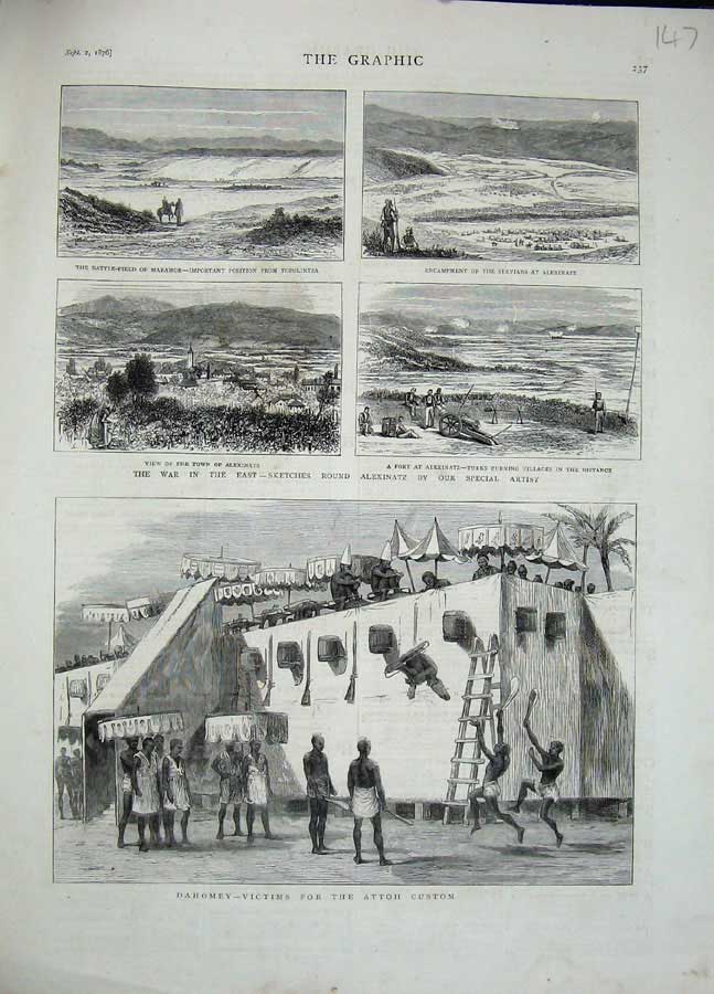 Old Antique Print 1876 Dahomey Victims Attoh Custom Battle Maramor Fort 19th
