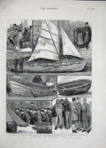 Old Antique Print 1883 International Fisheries Kensington Boats Eira Ship 19th