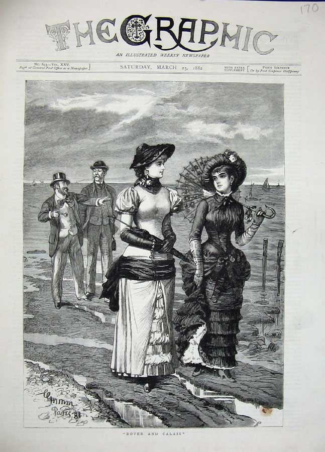 Original Old Antique Print 1882 Fine Art Men Women Beach Sea Yachts Romance