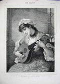 Old Antique Print 1878 Parker Fine Art Portrait Lady Woman Music Melody 19th