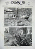 Old Antique Print 1887 Boats Burning Ship Inman Liner City Montreal Land 19th