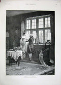 Original Old Antique Print 1891 Man Woman Romance House Window Table Marshall