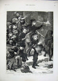 Original Old Antique Print 1880 London Soup Kitchen Feeding Hungry Children Art