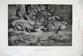 Original Old Antique Print 1884 Gelibert Fine Art Rabbits Trapped Hare Country