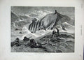 Original Old Antique Print 1882 Overturned Life Boat Sea People Storm Fine Art