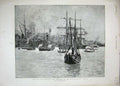 Original Old Antique Print Shipping Bosphorus Galata 1891 War Ships Sailing Art