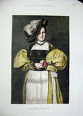 Original Old Antique Print 1881 Colour Portrait Woman Flower Hat Weeks 19th