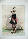 Original Old Antique Print 1881 Colour Man Uniform Sword Weapon Lucio Rossi