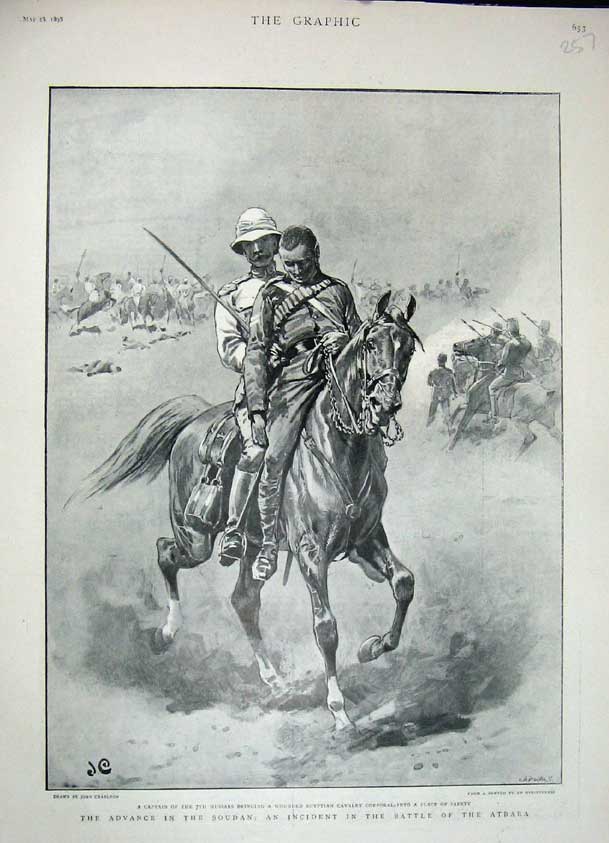 Original Old Antique Print 1898 Soudan War Battle Atbara Siers Horse Hussars