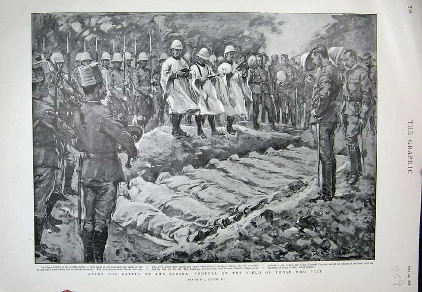 Original Old Antique Print 1898 Battle Atbara Funeral Field Siers War Fine Art