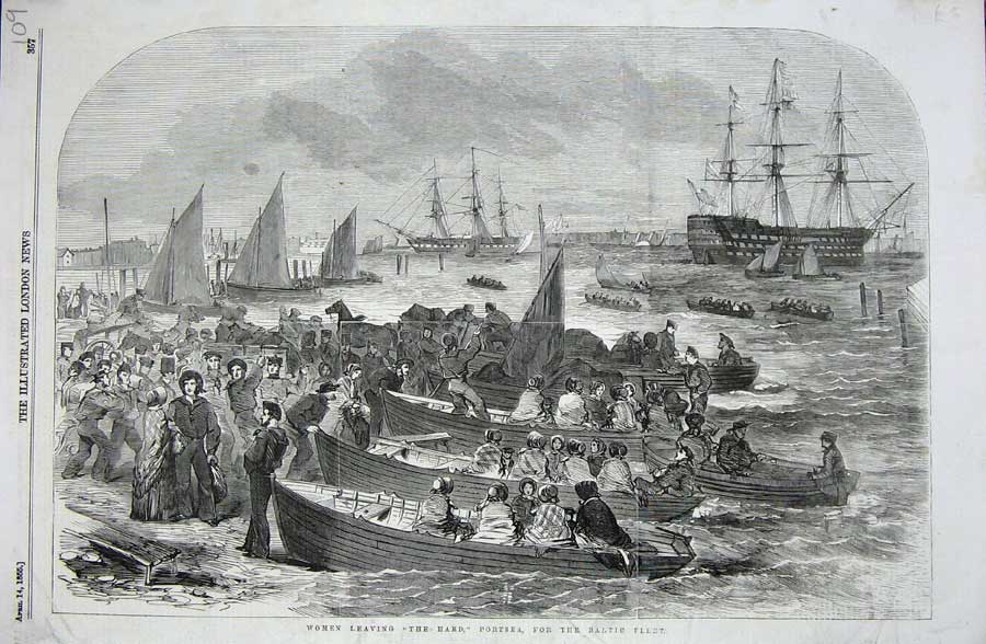 Old Antique Print 1855 Women Leaving Hard Ship War Portsea Baltic Fleet 19th