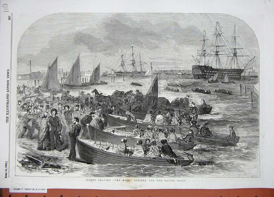 Antique Print Ref.966 1855 Women Leaving Hard Ship War Portsea Baltic Fleet