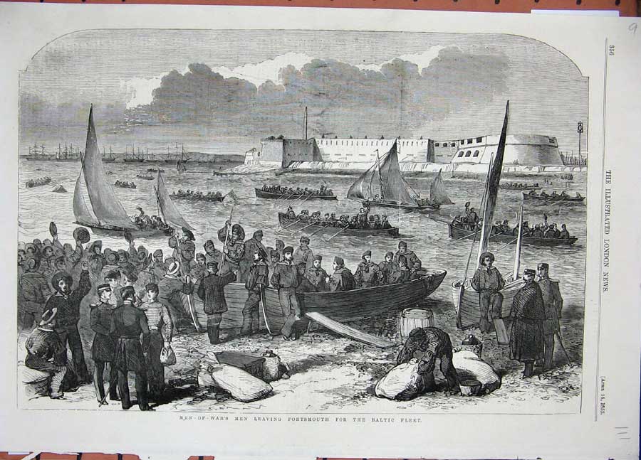 Old Antique Print 1855 Men-Of-War'S Men Portsmouth Baltic Fleet Ship War 19th