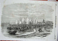 Original Old Antique Print 1856 Naval Review Yachts Passengers Southsea Common