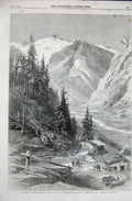 Old Antique Print Switzerland Savoy Forclaz Mountains Trees Skelton 1860 19th