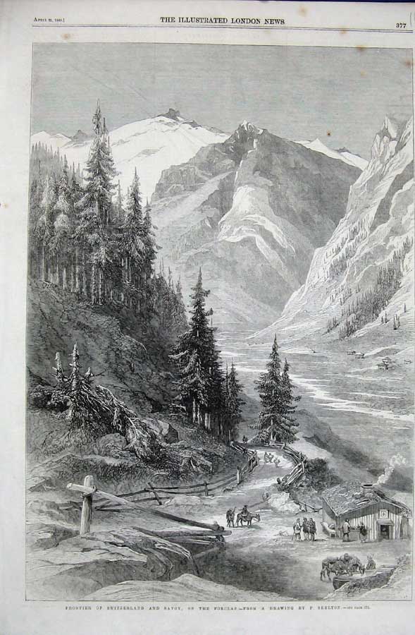 Old Antique Print Switzerland Savoy Forclaz Mountains Trees Skelton 1860 19th