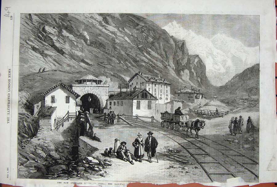 Original Old Antique Print 1869 Transport Mont Cenis Railway India Bardonneche