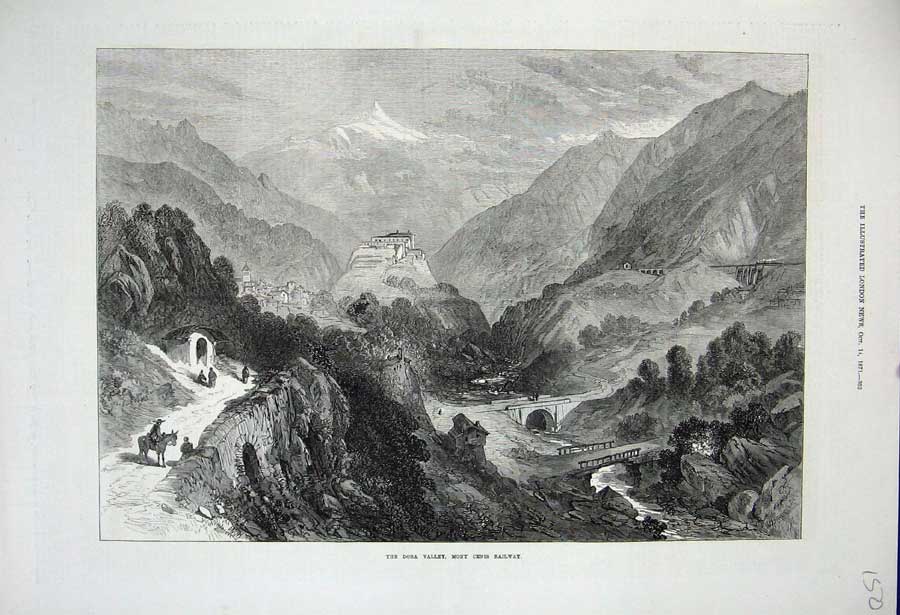 Old Antique Print 1871 Transport Dora Valley Mont Cenis Railway Mountains 19th