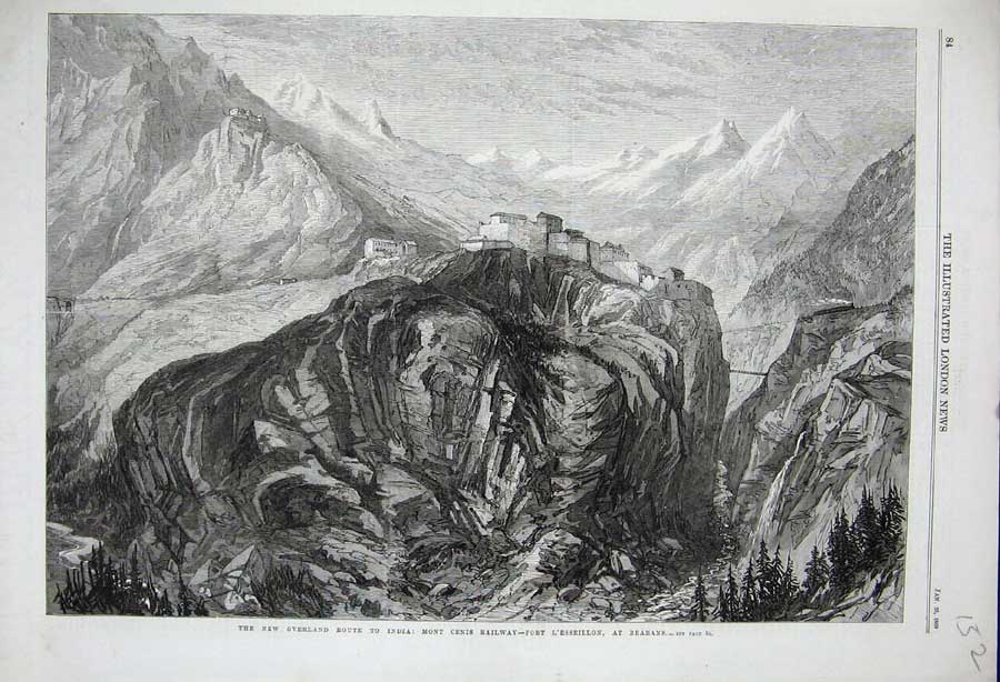 Original Old Antique Print Mont Cenis Railway Fort L'Esseillon Brabans 1869 Art