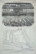 Original Old Antique Print 1860 Banquet Scots Fusilier Crystal Palace Plan Hyde