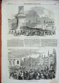 Original Old Antique Print 1851 Kossuth Charing-Cross London Guildhall-Yard Men