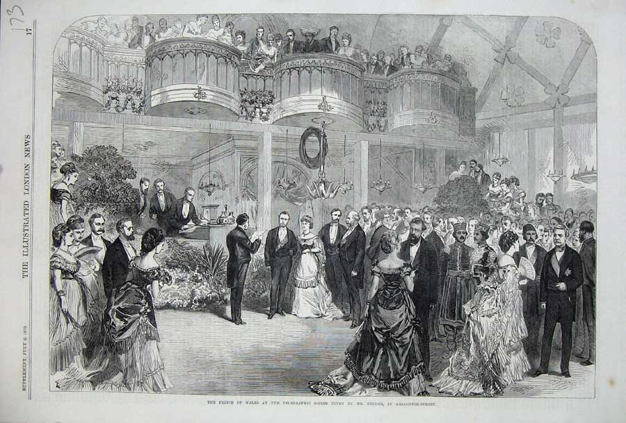 Old Antique Print 1870 Prince Wales Telegraphic Soiree Pender Arlington 19th