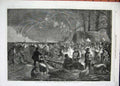 Old Antique Print 1861 Night Scene Serpentine Fireworks Torchlight Fire 19th