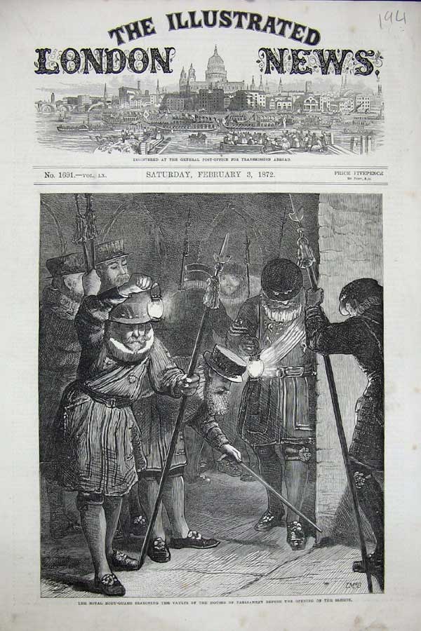 Original Old Antique Print 1872 Royal Body-Guard Vault Houses Parliament Men