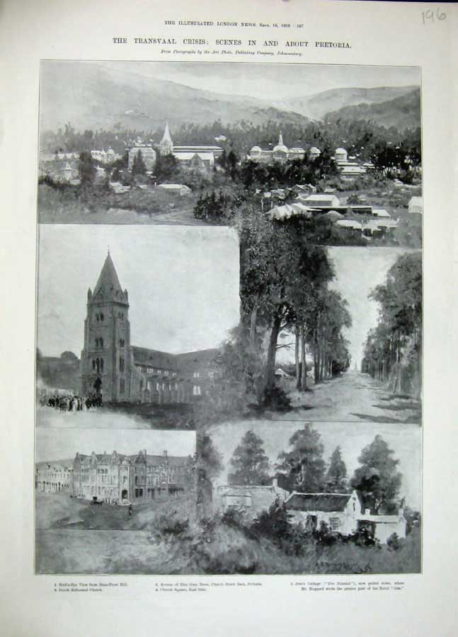 Original Old Antique Print 1899 Pretoria Dutch Church Daas-Poort Transvaal War