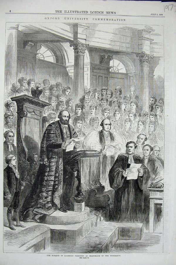 Old Antique Print 1870 Marquis Salisbury Chancellor University Students 19th